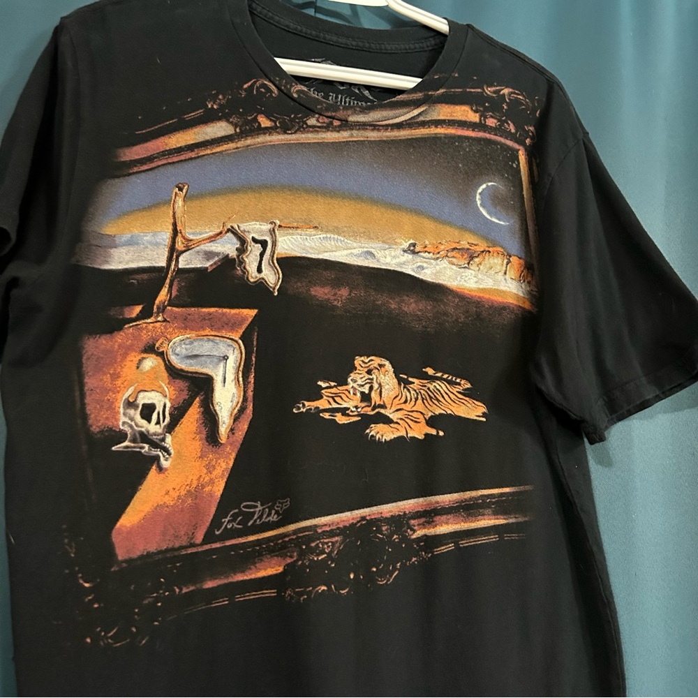 Fox Unisex Tee Shirt Melting Clocks and Tiger “Dali Style” Graphic